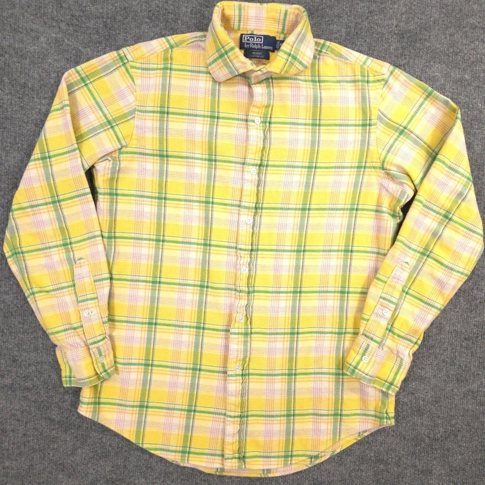 Vintage Polo Ralph Lauren Flannel Mens M Yellow Multi Plaid Regent Custom Fit